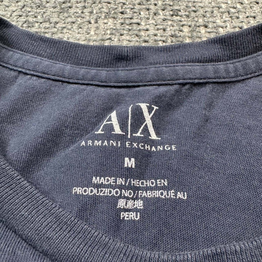 Armani Exchange Graphic T-Shirt Mens Medium Navy Blue Chenille Logo Applique - Picture 5 of 11